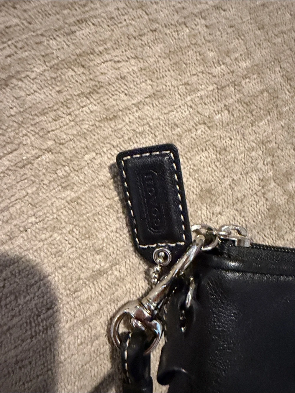 Coach Black Leather Zip Wristlet with Contrast Stitching